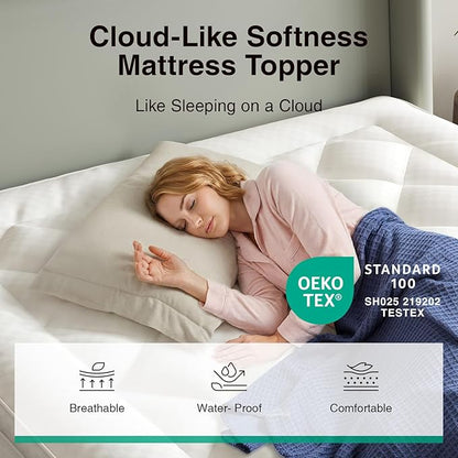 Novilla CL King Mattress Topper, Extra Thick Pillow Top Mattress Pad, Down Alternative Fill Breathable Cotton Cover, 8-21" Deep Pocket Soft Bed Topper for Back Pain Relief, Oatmeal
