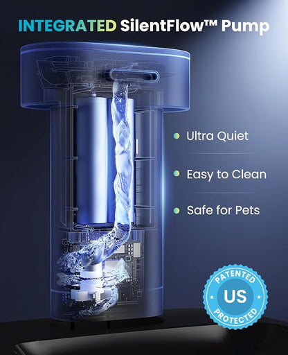 oneisall 2.2L/74oz Wireless Cat Water Fountain | True Cordless,Ultra Quiet SilentFlow™ Pump,3 Flow Modes,Easy to Clean(3-Piece Design),4000mAh Rechargeable,5-Layer Filter