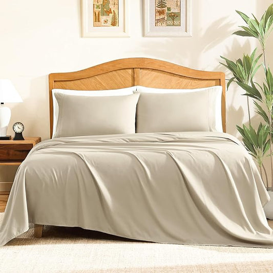 ClevaHome Sheet Set Twin Size, 3-Piece Bedding, Lightweight & Super Soft Easy Care Microfiber– Shrinkage & Fade Resistant Bedding Set with 14'' Deep Pockets (Sandy Beige)