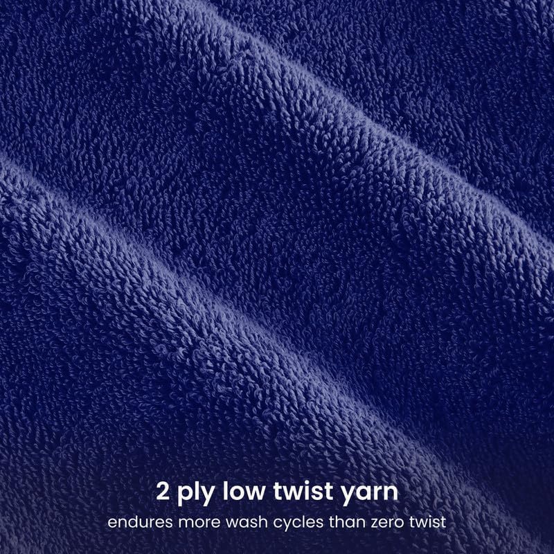 BIOWEAVES 100% Organic Cotton Bath Towel Set | 700 GSM Plush 6-Piece Premium Towel Set GOTS Certified, 2 Bath Towels, 2 Hand Towels & 2 Washcloths - Navy Blue