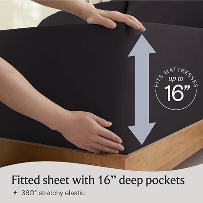 LuxClub 3 PC Sheet Bed Sheets Deep Pockets 18" Eco Friendly Wrinkle Free-Kids-Fitted Sheets Machine Washable Hotel Bedding Silky Soft - Black Twin