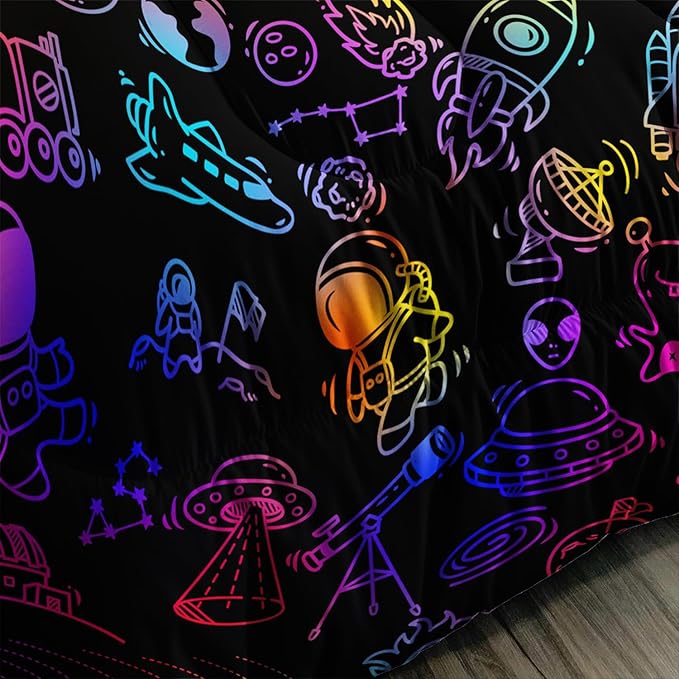 Cartoon Space Comforter Set for Kids Boys Girls,3 Pieces Outer Space Bedding Twin Size,Rocket Planet Spaceship Travel Toddler Bedding Set for Teen Boy Room Decor with 1 Comforter 2 Pillowcase