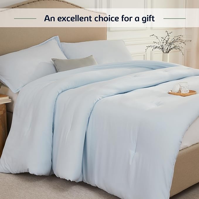 Twin Comforter Set SkyBlue,2PCS Soft Lightweight Breathable Bedding Comforter Sets for All Season, Twin Size(68''×90'' Comforter & 1 Pillowcase)