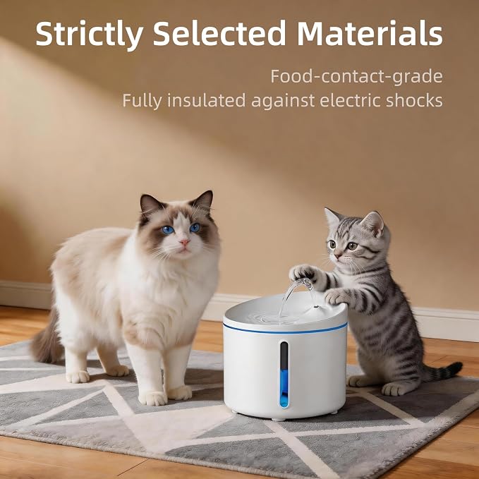 DOGNESS Pet Water Fountain for Cat & Small Dog 34oz/1L (D03-White) | 13° Inclined Triple Filtration whisper-quiet,Automatic Water Fountains for cats indoor,Melamine materials