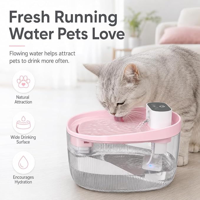 74oz/2.2L Cordless Cat Water Fountain, 5000mAh Battery Operated | 3 Smart Modes, with Motion Sensor, Ultra-Quiet, Pet Drinking Dispenser with LED Light, Wireless Fountain for Cats, Dogs