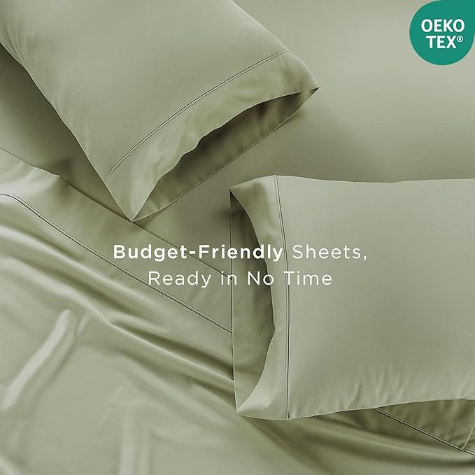 Threadmill Cotton Twin XL Sheet Set | 100% Cotton Sheets for Twin XL Size Bed | Solid Sateen Twin XL Bed Sheets Set with 16” Deep Pocket | Soft Breathable 3-Piece Cooling Sheet Set | Sage Green