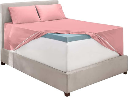 Nestl Twin Size Sheet Set, 4 Piece Extra Deep Pocket (18-24 inches), Microfiber, Hotel Luxury, Soft, Breathable, Wrinkle-Free, Easy to Care, Pink Clay