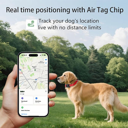 Reflective Tracker Dog Collar, Waterproof Dog Collar Tracking for Apple Find My (iOS Only) Smart Tracker Pet Collar for Small Medium Large Dogs (Red, M)