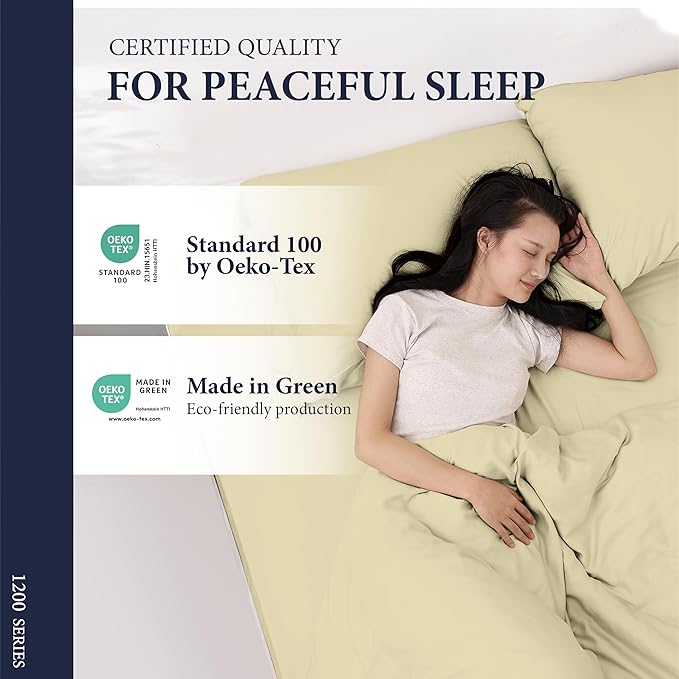 Ashton Sheets 100% Egyptian Cotton Sheets King Size - 1200 Thread Count King Size Sheets Set Egyptian Cotton, 4 PC Luxury Bedsheet (Beige), Soft, Cooling, 17" Deep Pocket Sateen Weave Bedsheet Set