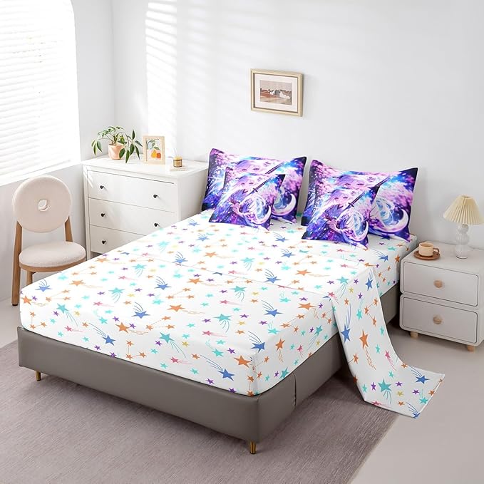 Erosebridal 7 Piece Anime Girl Full Comforter Sets for Kids, Kawaii Japanese Anime Bedding Set Cartoon Girl Bed in A Bag Sci Fi Style Japanese Animation Sheet Set for Kids Girls Teens Bedroom