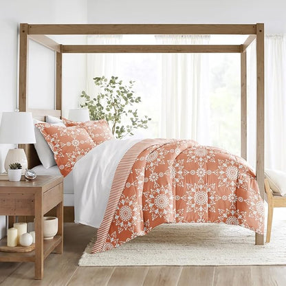 LINENS & HUTCH Comforter Set Patterned Microfiber All Season Down-Alternative Ultra Soft Bedding in Daisy Medallion - Full/Queen Daisy Medallion Clay