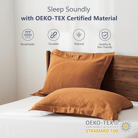 Simple&Opulence 100% Linen Pillow Case King Size Set of 2, Rust Pillow Covers with Overlap Closure, Luxury Breathable Pillowcases Protectors Suitable for All-Season (20" X 36", Rust)