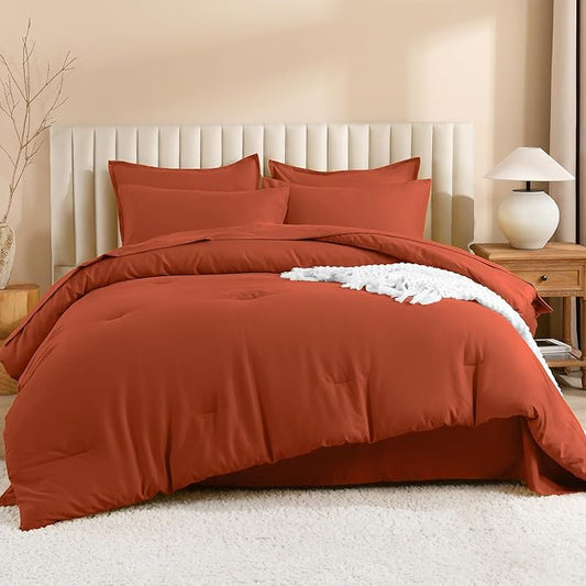 Litanika Oversized King Comforter Sets Burnt Orange - 7 Pieces Bed in a Bag Oversized King Bedding Comforter Sets, Solid Lightweight Bed Set with Comforter, Sheets, Pillowcases & Shams