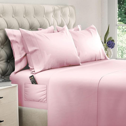 DREAMCARE Queen Sheet Set – 6 pcs Cooling Bed Sheets – up to 15” Deep Sheets Queen Size Bed Set – 2500 Supreme Collection – Extra Soft 100% Brushed Microfiber Hotel Luxury with Side Pocket, Pink
