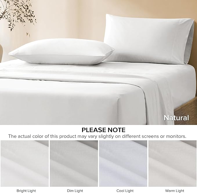 Comfort Spaces 100% Cotton Sheet Set Breathable, Lightweight, Soft with 12" Elastic Pocket Fits up to 14" Mattress, All Season Cozy Bedding, Matching Pillow Case, Twin XL White 3 Piece