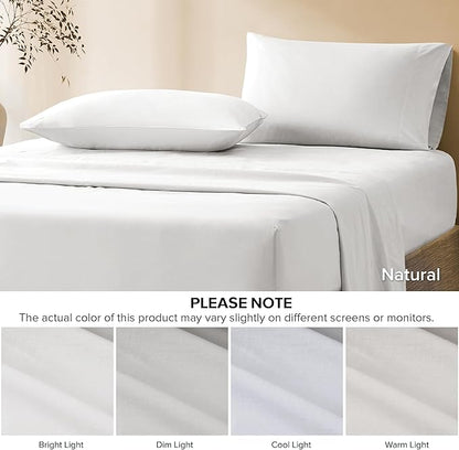 Comfort Spaces 100% Cotton Sheet Set Breathable, Lightweight, Soft with 12" Elastic Pocket Fits up to 14" Mattress, All Season Cozy Bedding, Matching Pillow Case, Twin XL White 3 Piece