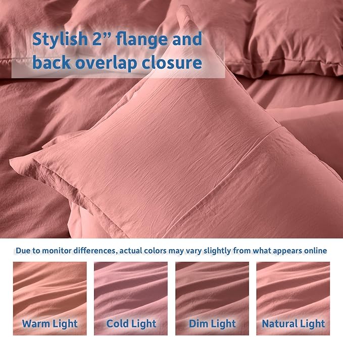 Nestl Pink Clay California King Duvet Cover Sets - Soft Prewashed Cal King Duvet Cover, 3 Piece, with Zipper Closure, 1 Duvet Cover 104x98 inches and 2 Pillow Shams