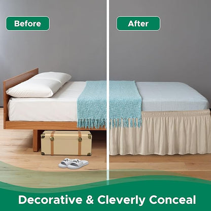 Biscaynebay Wrap Around Bed Skirts for King & Cal King Beds 14" Drop, Light Camel Adjustable Elastic Dust Ruffles Easy Fit Wrinkle & Fade Resistant Silky Luxurious Fabric Solid Machine Washable