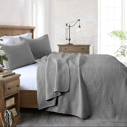 HORIMOTE HOME Quilt Set Twin Size Grey, Classic Geometric Spots Stitched Pattern, Pre-Washed Microfiber Chic Rustic Look, Ultra Soft Lightweight Quilted Bedspread for All Season, 2 Pieces