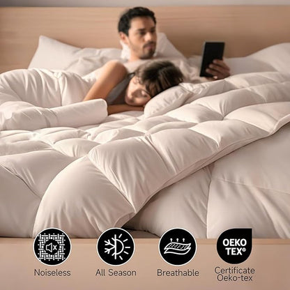 Beautyrest Luxury Hotel Collection Down Comforter Twin Size - 100% Cotton All Season Duvet Insert, Fluffy Goose Feather Fiber with Corner Tabs, White (68" W X 90" L)