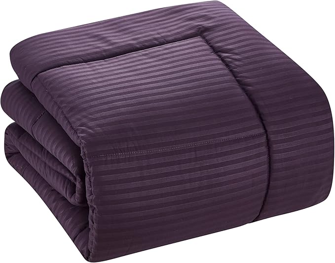 King Size Comforter Set 8 Piece Bed in a Bag with Bed Skirt, Fitted Sheet, Flat Sheet, 2 Pillowcases, 2 Pillow Shams, King, Dobby Purple