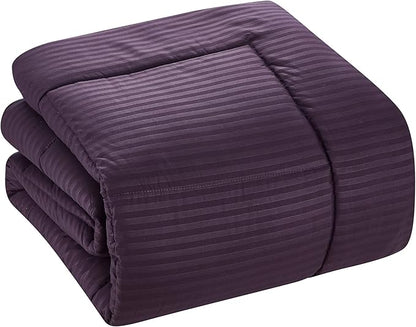 King Size Comforter Set 8 Piece Bed in a Bag with Bed Skirt, Fitted Sheet, Flat Sheet, 2 Pillowcases, 2 Pillow Shams, King, Dobby Purple
