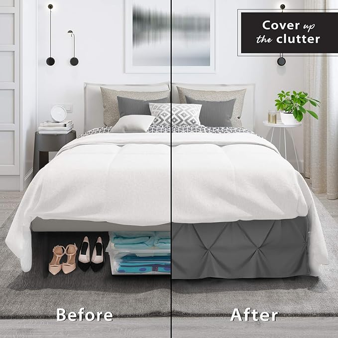Nestl Grey Bed Skirt Cal King Size, Pinch Pleat Cal King Bed Skirt, 14" Inch Drop Cal King Bedskirt, Hotel Quality Grey Bed Skirts, Microfiber Bedskirt for Cal King Bed, Grey Cal King Bed Skirt