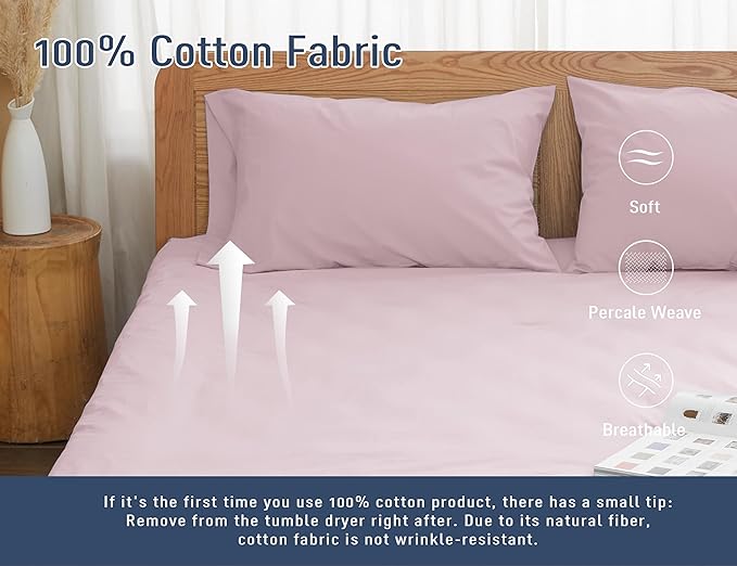 Pillow Cases, King Size Cotton Percale Weave Pillowcases, Pre-Shrunk Breathable and Hypoallergenic Pillowcases, Set of 2 (2 Piece King 20 Inch x 40 Inch, Light Pink)