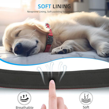 Upgrade Dog Collar with AirTag Holder, IP68 Waterproof, Red, XL | Built-in Water Resistant AirTag holder, 1000D Nylon, Reflective Stitching for Night Visibility, Soft padding for Comfort