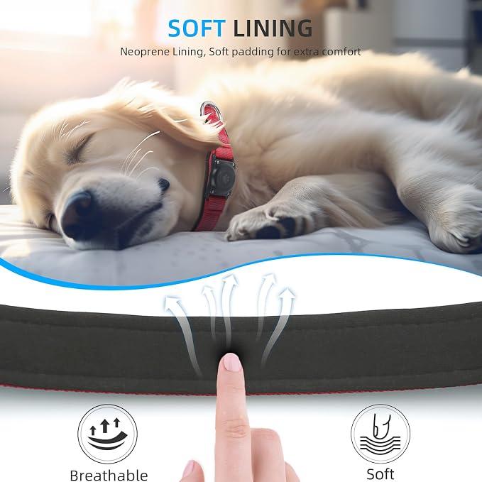 Upgrade Dog Collar with AirTag Holder, IP68 Waterproof, Red, L | Built-in Water Resistant AirTag holder, 1000D Nylon, Reflective Stitching for Night Visibility, Soft padding for Comfort