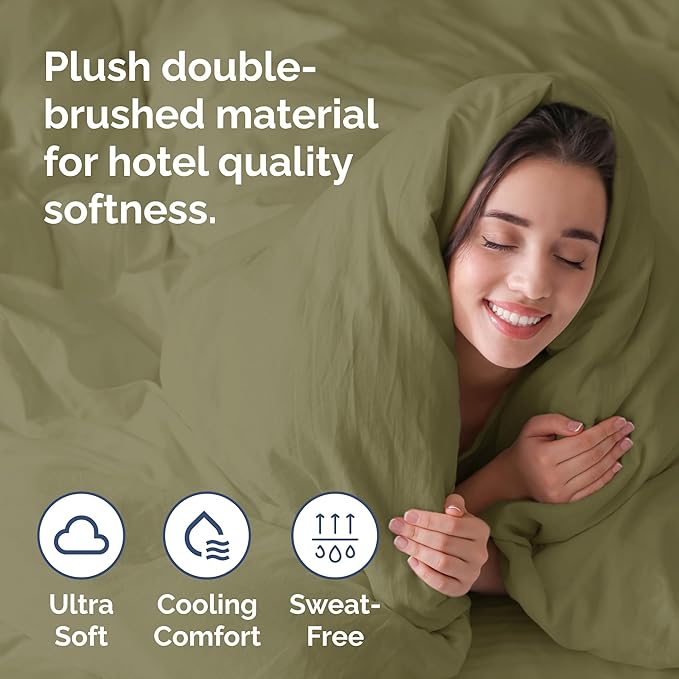 Duvet Cover Twin/Twin XL Size Set - Extra Soft Twin/Twin XL Duvet Cover 68" x 90" with 1 Pillow Sham - Hotel Luxury, Easy Care, Fade Free w/ Zipper Closures & Ties - Comfy & Breathable (Sage Green)