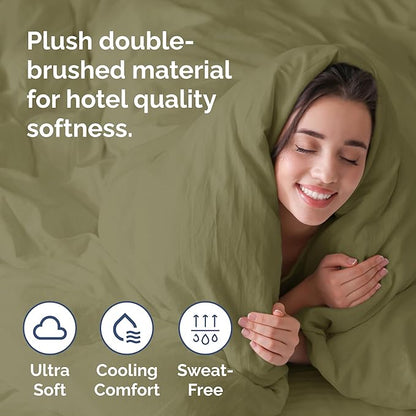 Duvet Cover Full Size Set - Extra Soft Full Duvet Cover 80" x 90" with 2 Pillow Shams - Hotel Luxury, Easy Care & Fade Free w/ Zipper Closures & Ties - All Season, Comfy and Breathable (Sage Green)