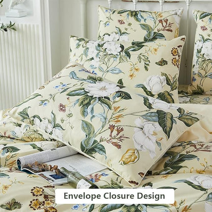 WINLIFE 100% Cotton Pillowcases Green Leaf Pattern Printed Pillow Cases Queen Size Pillow Cover Set of 2 (Queen 20x30'', Farmhouse Leaves)