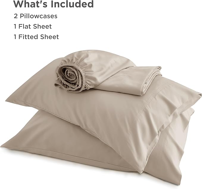 Bedsure Full Size Bed Sheets, Cooling Sheets, Rayon Derived from Bamboo, PureWoven, Breathable & Soft, Deep Pocket Up to 16 Inches, Hotel Luxury Silky Bedding for Hot Sleepers, Simply Taupe