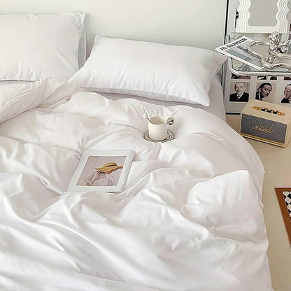 Cottonight White Comforter Set King Bedding Comforter Set Plain Solid Color Blanket Quilts Soft Breathable Pure White Bedding Set for Women Men Hotel Quality King Bed