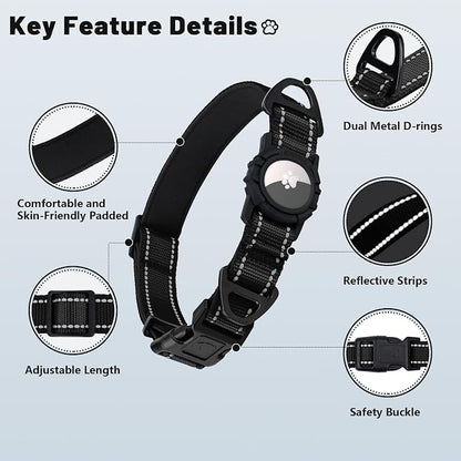 Taglory AirTag Dog Collar with Waterproof Holder for Puppy, Black, XS | Reflective for Night Walks & Low-Light Safety, Track Your Pup Peace of Mind, Adjustable Soft Padded, No More Dangling Tags