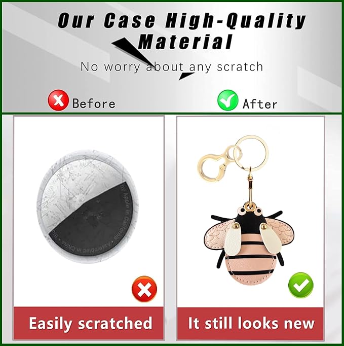 BORKUANA Leather Keychain Holder Case Compatible with AirTag,Cute Protective Cover with Keyring
