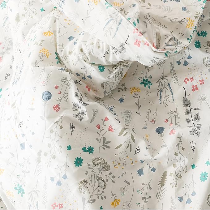 HighBuy 3 Piece King Comforter Set White Bedding Comforter Sets King with Floral Botanical for Women Girl Boho Comforter King Cottagecore Bedding Comforter Bed Set,1 Comforter and 2 Pillowcase
