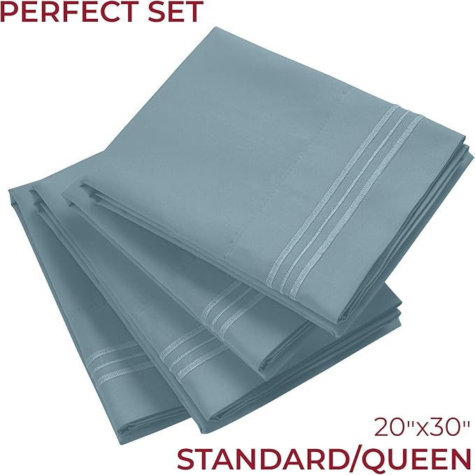 Mellanni Pillow Cases Set - 4 PC Iconic Collection Pillowcases - Hotel Luxury, Extra Soft, Cooling Pillow Covers - Wrinkle, Fade, Stain Resistant (Standard/Queen 20" x 30", Spa Blue)