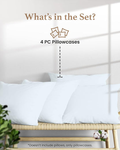 Set of 4 Pillow Cases Queen Standard,800 TC 100% Egyptian Cotton, Great for Hair & Skin Care,Silky Soft Sateen Weave Pillow Covers for Bed Pillow,Improves Sleep Quality, 4" Hem Pillowcases,Light Blue