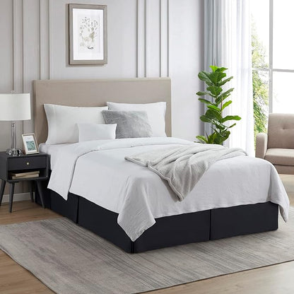 Nestl Black Full Bed Skirt - Full Size Bed Skirt 14 Inch Drop - Brushed Microfiber Bed Skirts - Hotel Quality Pleated Bed Skirt - Shrinkage & Fade Resistant