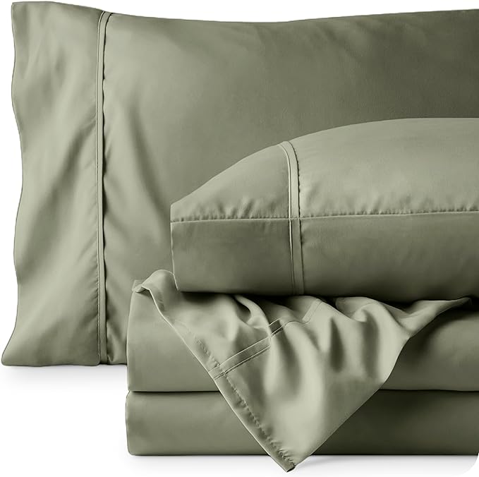 Bare Home Queen Sheet Set - 1800 Ultra-Soft Microfiber Queen Bed Sheets - Double Brushed - Deep Pockets - Easy Fit - 4 Piece Set - Bedding Sheets & Pillowcases (Queen, Sage)