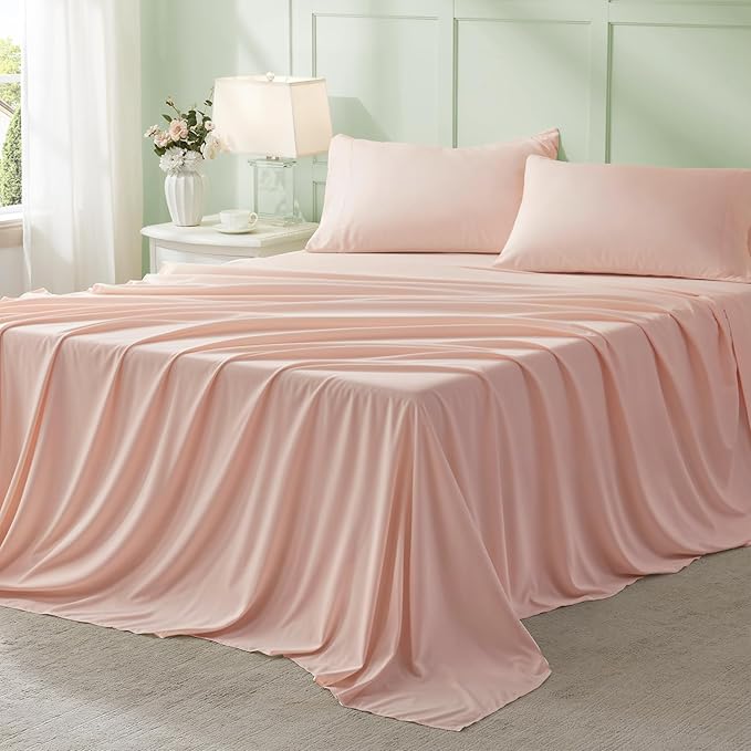 Anluoer Pink Twin Comforter Set 5 Pieces, Bed in a Bag with Sheets, All Season Bedding Sets with 1 Comforter, 1 Pillow Sham, 1 Pillowcase, 1 Flat Sheet, 1 Fitted Sheet