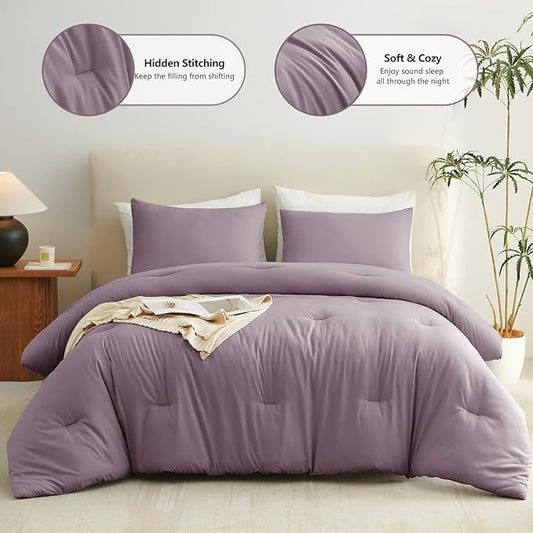 CozyLux Twin/Twin XL Comforter Set Dusty Purple, 2 Pieces Twin Extra Long Solid Breathable Bedding Sets College Dorm, Grayish Purple Luxury Bed Set with Down Alternative Comforter and 1 Pillowcase