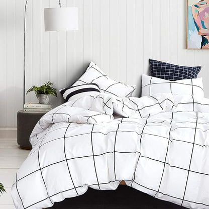 Houseri Black and White Plaid Comforter Set - Twin Size Boys and Girls Bedding Sets with Buffalo Checkered, Grid and Gingham Patterns - Preppy Comforter Sets for College