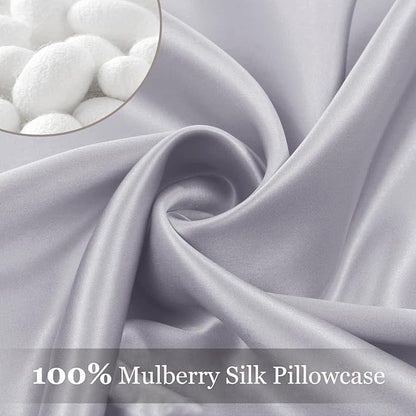 Adubor 100% Silk Pillowcase - Mulberry Silk Pillow Cases, 22 Momme 6A Grade Fibers, Silk Pillow Case for Hair and Skin Health, with Hidden Zipper (Queen 20''x30'', Silver Gray, 1PC)