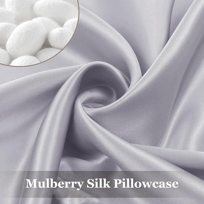Adubor 100% Silk Pillowcase - Mulberry Silk Pillow Cases, 22 Momme 6A Grade Fibers, Silk Pillow Case for Hair and Skin Health, with Hidden Zipper (Standard 20''×26'', Silver Gray, 1PC)