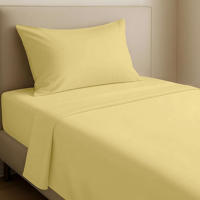 California Design Den Twin Size Sheets Set - Natural 100% Cotton Sheets Twin Size Set, 12" Pockets, Soft Sateen, Breathable and Durable Bedding for Dorm Rooms, College (Buttery Yellow)
