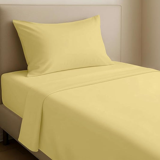 California Design Den Twin Size Sheets Set - Natural 100% Cotton Sheets Twin Size Set, 12" Pockets, Soft Sateen, Breathable and Durable Bedding for Dorm Rooms, College (Buttery Yellow)