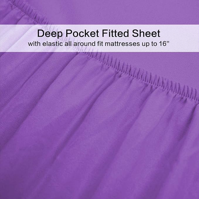 4 Piece Bed Sheet Set (Queen,Violet) 1 Flat Sheet,1 Fitted Sheet and 2 Pillow Cases,Brushed Microfiber Luxury Bedding with Deep Pockets